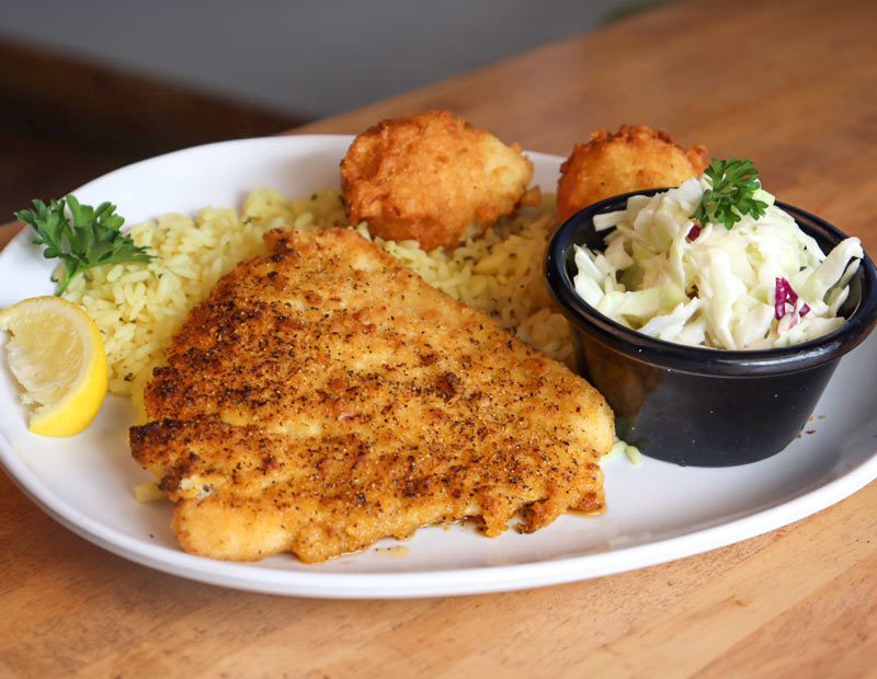 enjoy hand-breaded fresh fried fish at sea island shrimp house